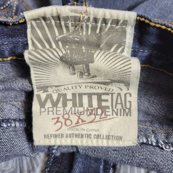White Tag Premium Denim Jeans Mens 38x32 Dark Wash Vintage Distressed - Picture 4 of 7